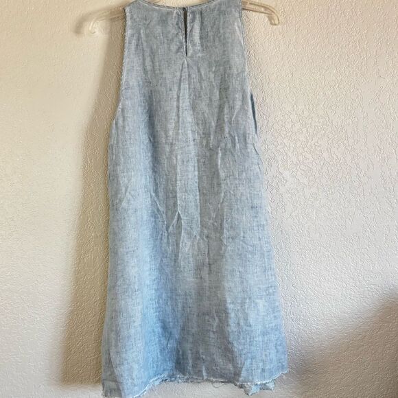 Zara Vela Linen Chambray Blue Raw Hem Swing Shift Sleeveless Dress, Medium - Picture 8 of 11